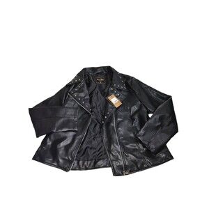 White Mark Women's Black Faux Leather Studded Coat Jacket Plus Size 1X